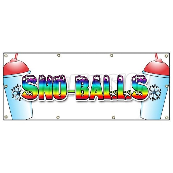SNO-BALLS BANNER SIGN snowcones water ice italian shaved ice cold fruit